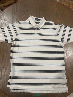 Polo by Ralph Lauren White Navy Striped Polo with Red Pony Embroidery